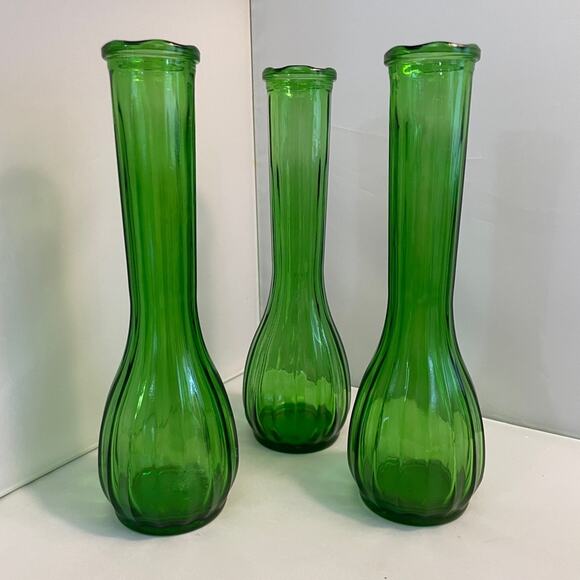 Set of 3 Vintage PGC Green Glass Flower Vases - Picture 1 of 7